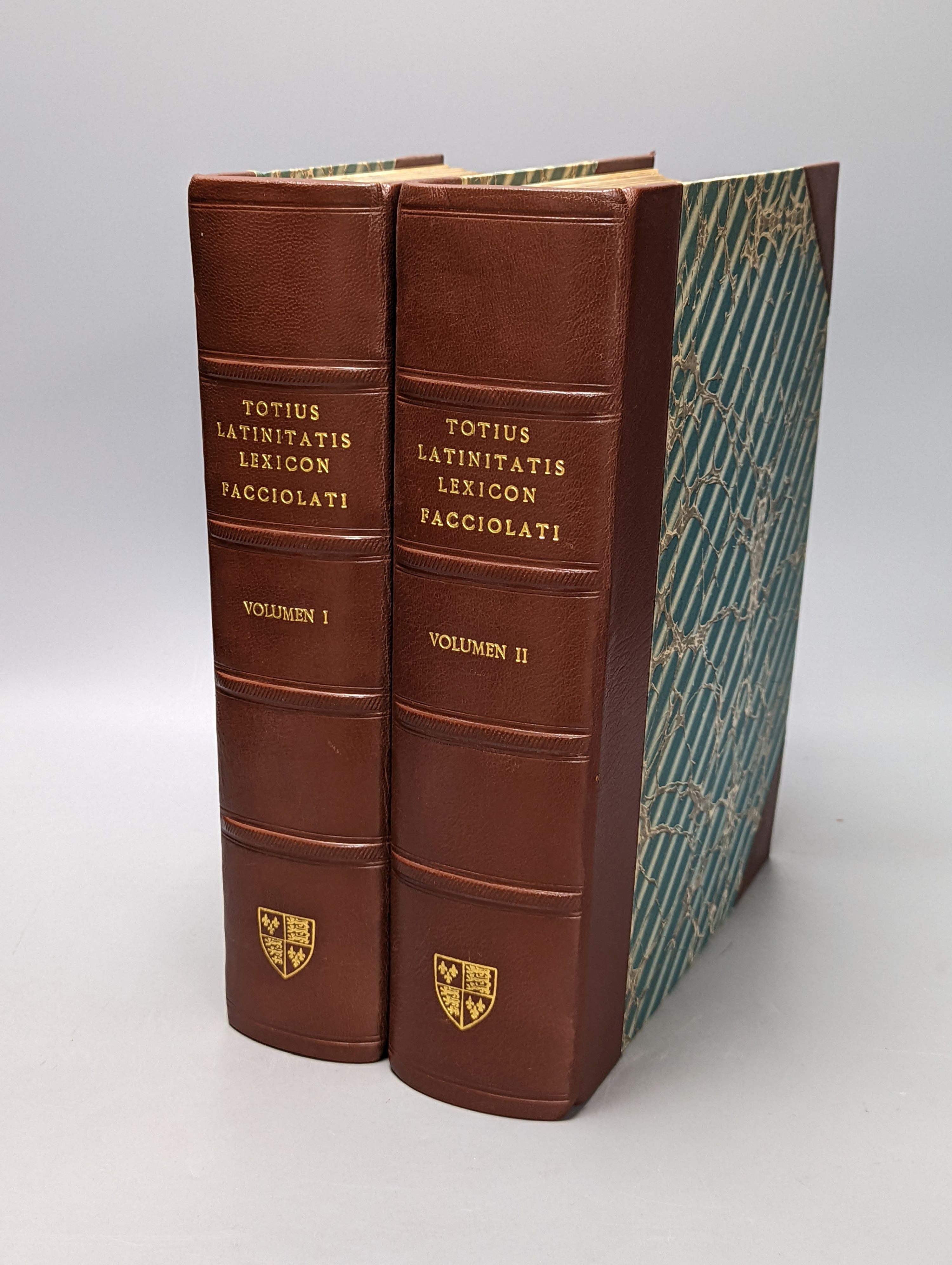 Forcellini, Egidio - Totins Latinitatis Lexicon ... (new edition), 2 vols., (edited by) Jacobus Bailey. engraved portrait frontis.; newly rebound half morocco and marbled boards, gilt-lettered panelled spines, folio. 182